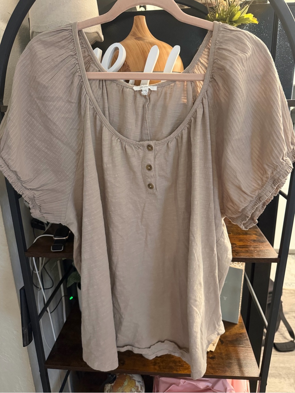 Maurices Taupe Scoop Neck Button Front Blouse